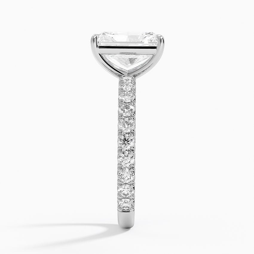 Lab Grown Diamond Engagement Ring Classic Radiant Solitaire Ring with Pavé Band - Image 3