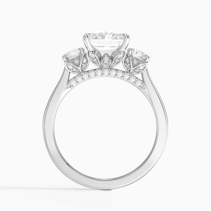 Lab Grown Diamond Engagement Ring Radiant Cut Three-Stone Cathedral with Floral Diamond Gallery Ring for Women - Image 3