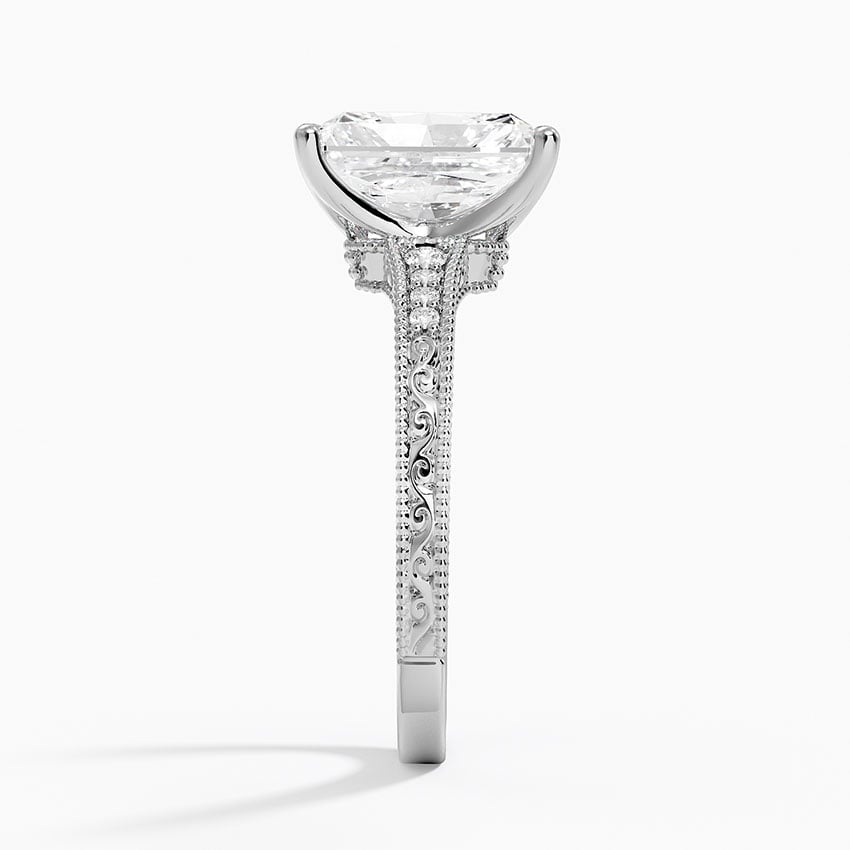 Lab Grown Diamond Engagement Ring Vintage Radiant Cut Ring With Side Stones - Image 3