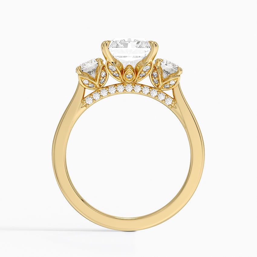 Lab Grown Diamond Engagement Ring Radiant Cut Three-Stone Cathedral with Floral Diamond Gallery Ring for Women - Image 6