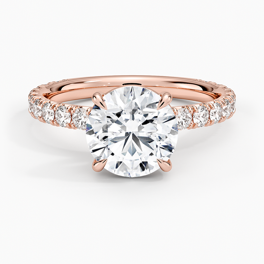 Lab Grown Diamond Engagement Ring Classic Round Solitaire Ring with Pavé Band - Image 7