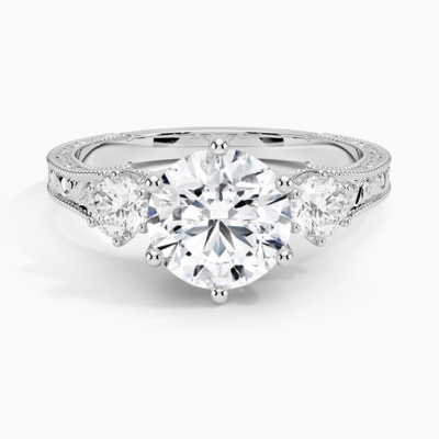 IGI Certified Lab Grown Diamond Engagement Ring Vintage Round Cut Three Stone Ring