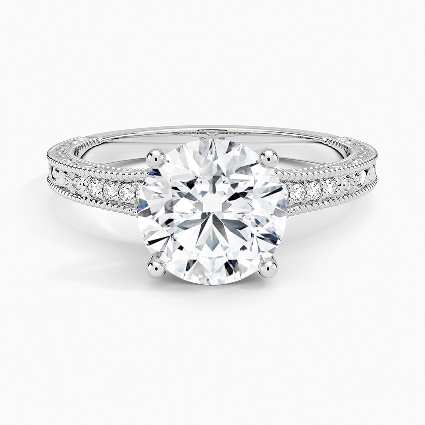 Lab Grown Diamond Engagement Ring Vintage Round Cut Ring With Side Stones