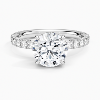IGI Certified Lab Grown Diamond Engagement Ring Round Brilliant Hidden Halo Pavé Solitaire Ring