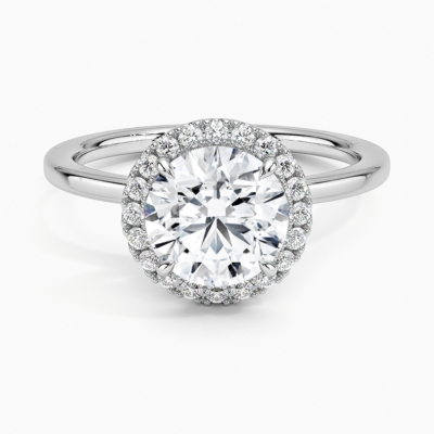 IGI Certified Lab Grown Diamond Engagement Ring Round Cut with Hidden Halo and Cathedral Pavé V-Gallery Ring for Women