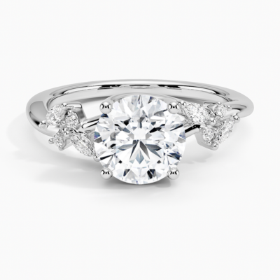 IGI Certified Lab Grown Diamond Engagement Ring Round Brilliant Floral Cathedral Ring