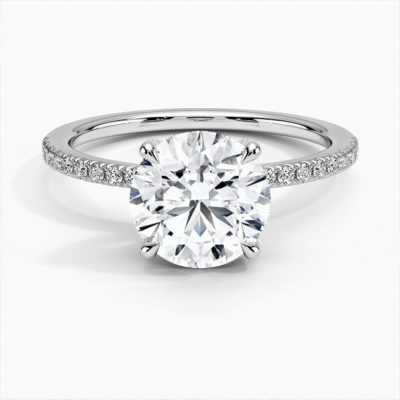 IGI Certified Lab Grown Diamond Engagement Ring Round Cut Hidden Halo with Half Coverage Pavé Band Ring for Women