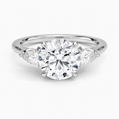 IGI Certified Lab Grown Diamond Engagement Ring Round Cut Three-Stone Ring with Floral Diamond Gallery
