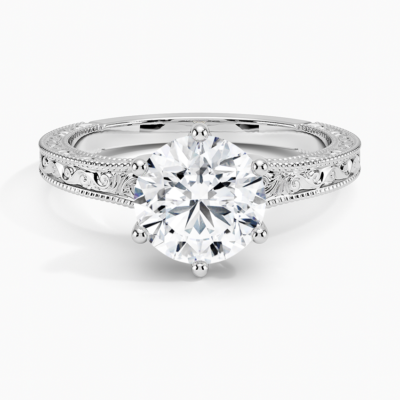 IGI Certified Lab Grown Diamond Engagement Ring Vintage Round Cut Solitaire Ring
