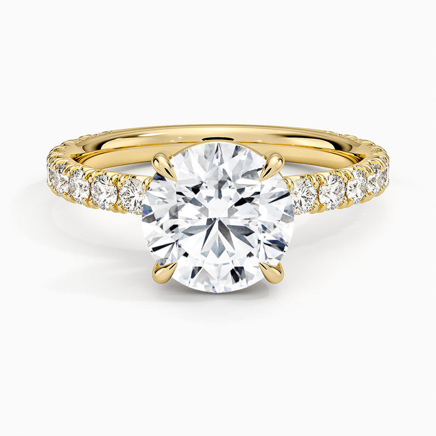 Lab Grown Diamond Engagement Ring Classic Round Solitaire Ring with Pavé Band - Image 4