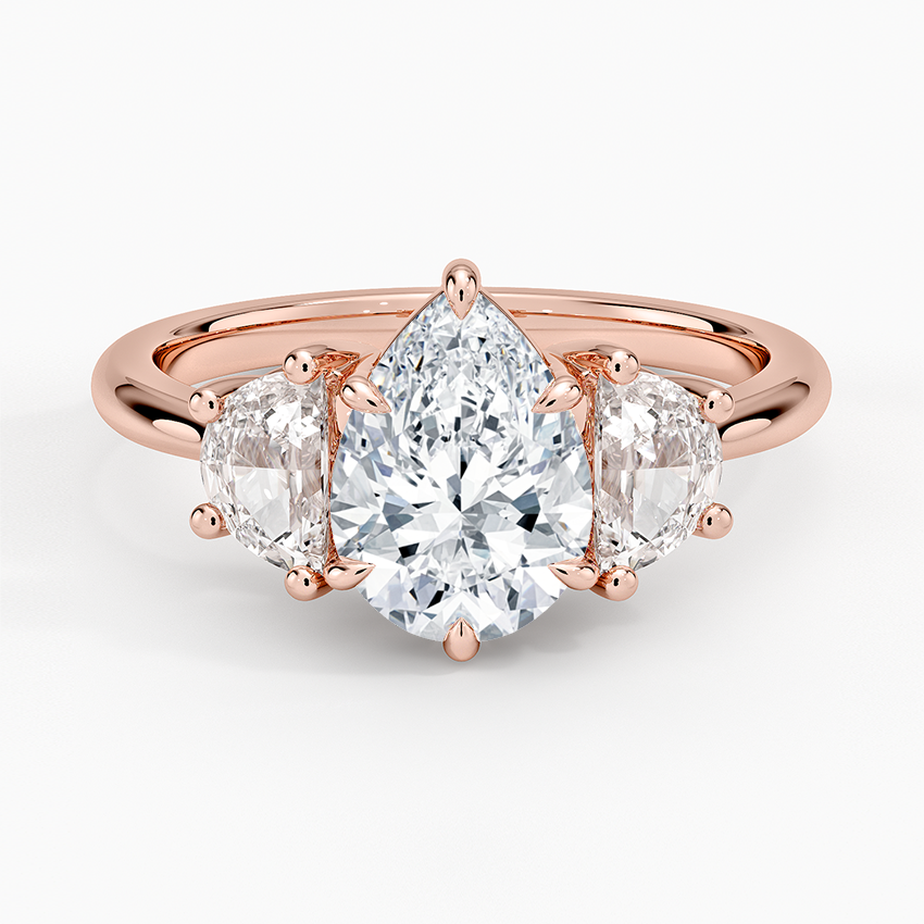 IGI Certified Lab Grown Diamond Engagement Ring Pear Brilliant Three Stone Ring with Half-Moon Side Diamonds - Image 7