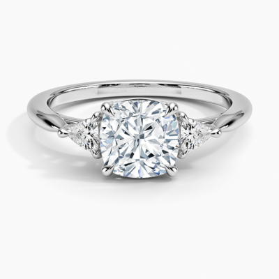 IGI Certified Lab Grown Diamond Engagement Ring Cushion Brilliant With Trillion Side Stone Ring
