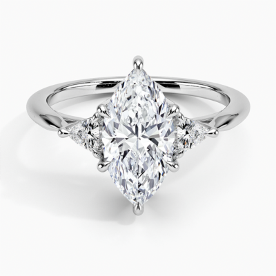 IGI Certified Lab Grown Diamond Engagement Ring Marquise Brilliant With Trillion Side Stone Ring