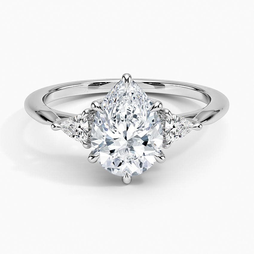 IGI Certified Lab Grown Diamond Engagement Ring Pear Brilliant With Trillion Side Stone Ring