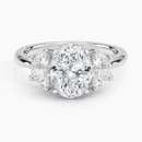 IGI Certified Lab Grown Diamond Engagement Ring Oval Brilliant Three Stone Ring with Half-Moon Side Diamonds