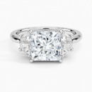 IGI Certified Lab Grown Diamond Engagement Ring Princess Brilliant Three Stone Ring with Half-Moon Side Diamonds