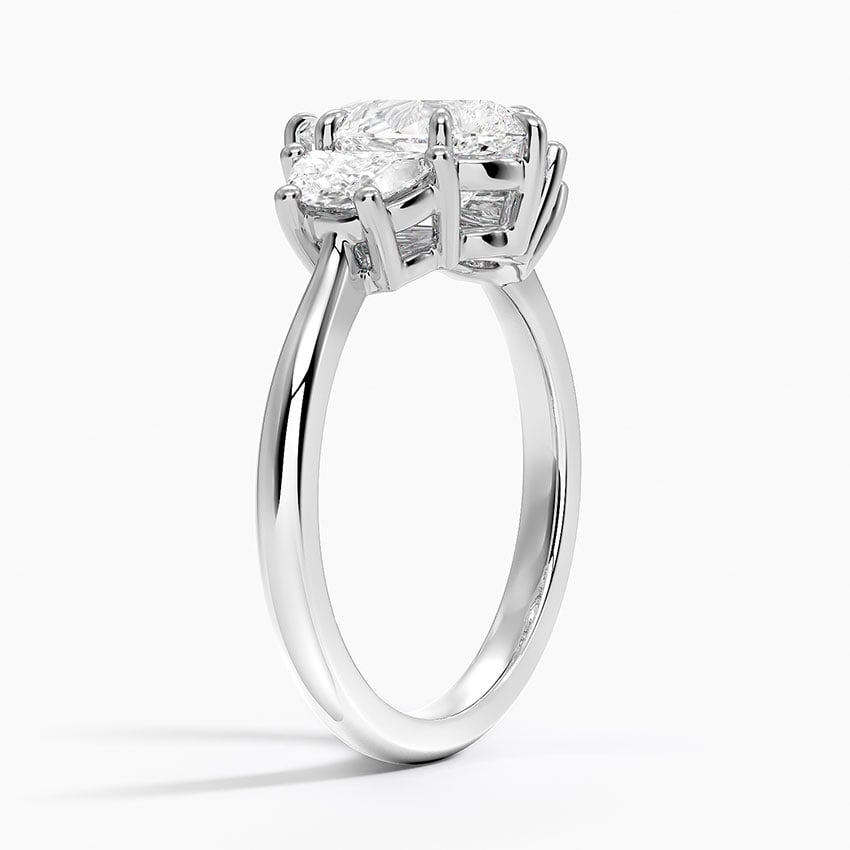 IGI Certified Lab Grown Diamond Engagement Ring Pear Brilliant Three Stone Ring with Half-Moon Side Diamonds - Image 2
