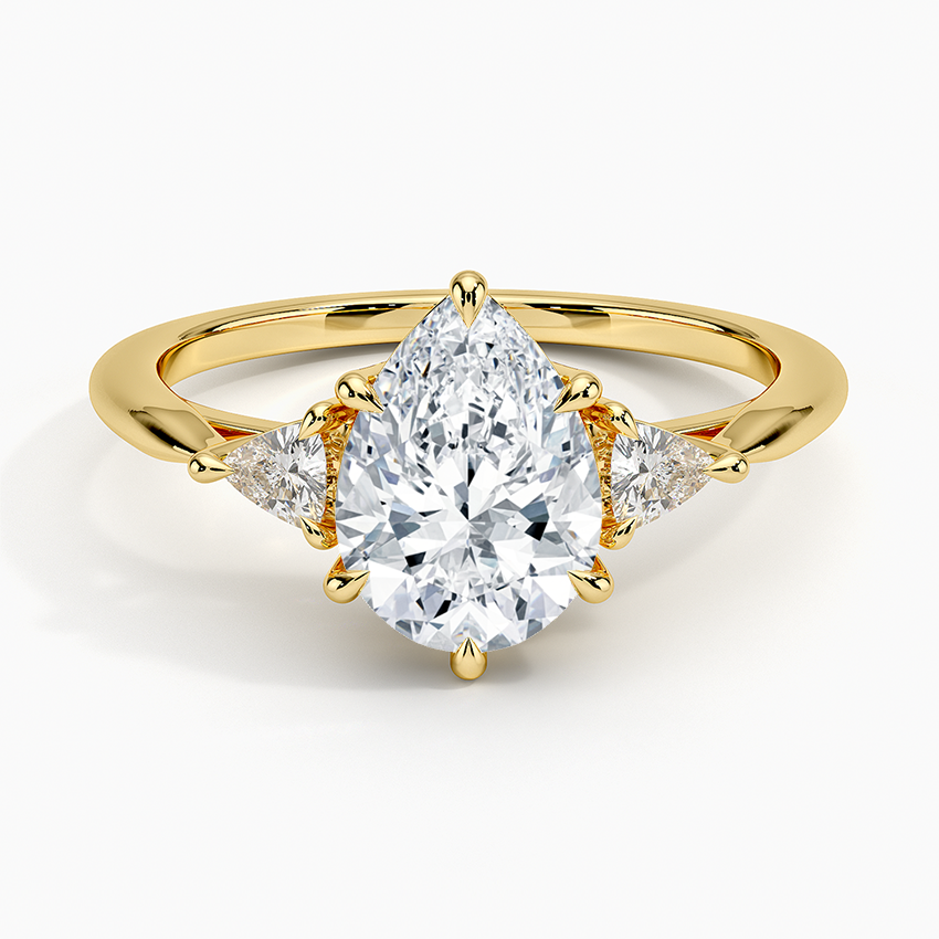 IGI Certified Lab Grown Diamond Engagement Ring Pear Brilliant With Trillion Side Stone Ring - Image 4