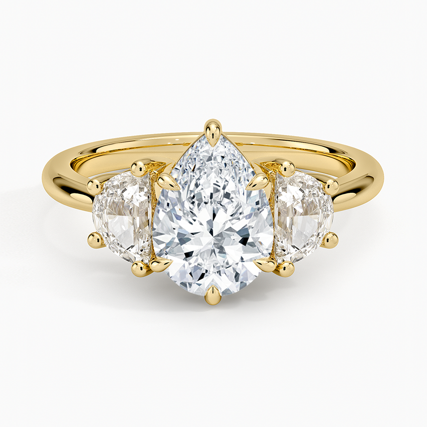 IGI Certified Lab Grown Diamond Engagement Ring Pear Brilliant Three Stone Ring with Half-Moon Side Diamonds - Image 4