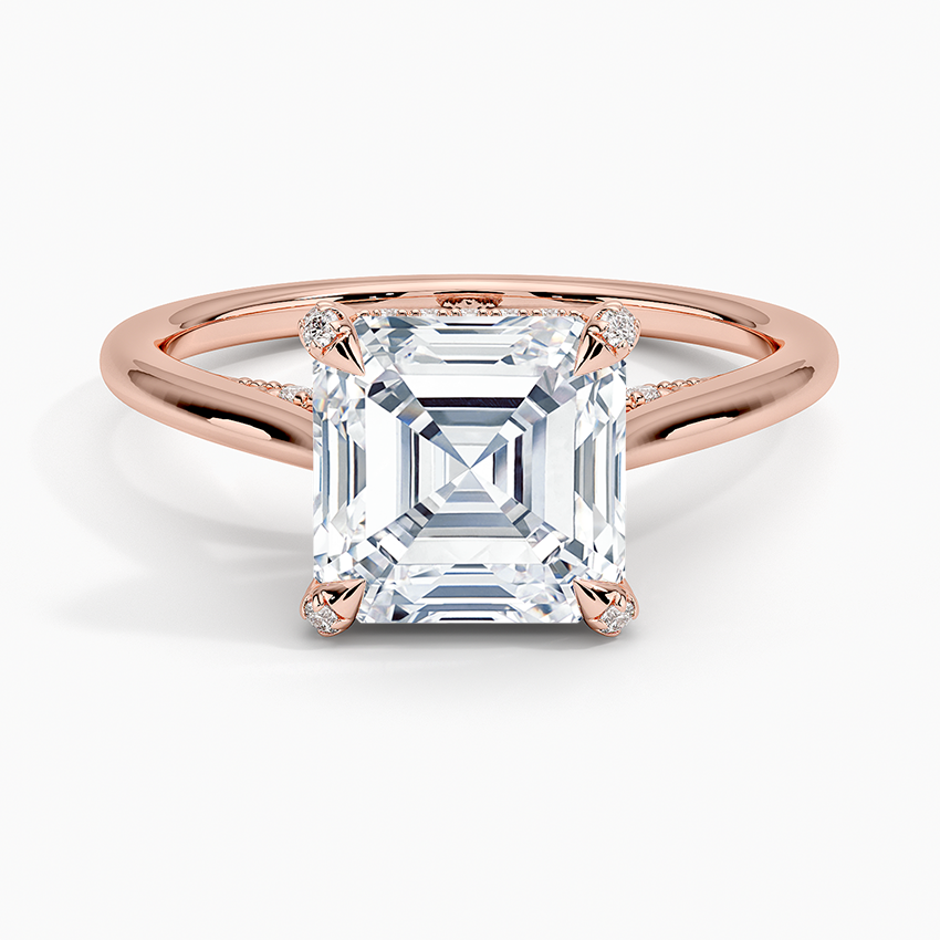 IGI Certified Lab Grown Diamond Engagement Ring Asscher Brilliant Hidden Halo Cathedral Ring with Pavé Prongs - Image 7