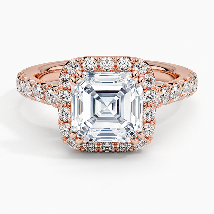 IGI Certified Lab Grown Diamond Engagement Ring Asscher Brilliant Double Halo Hidden Halo Pavé Ring - Image 7