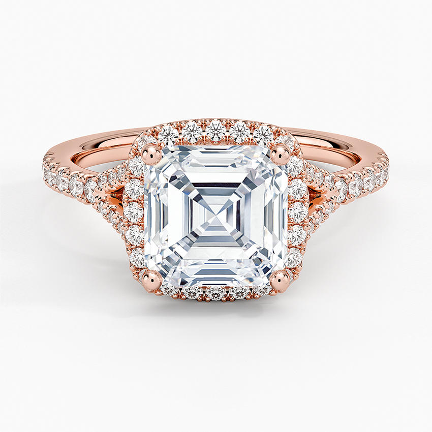 IGI Certified Lab Grown Diamond Engagement Ring Asscher Brilliant Split Shank Halo Ring - Image 7