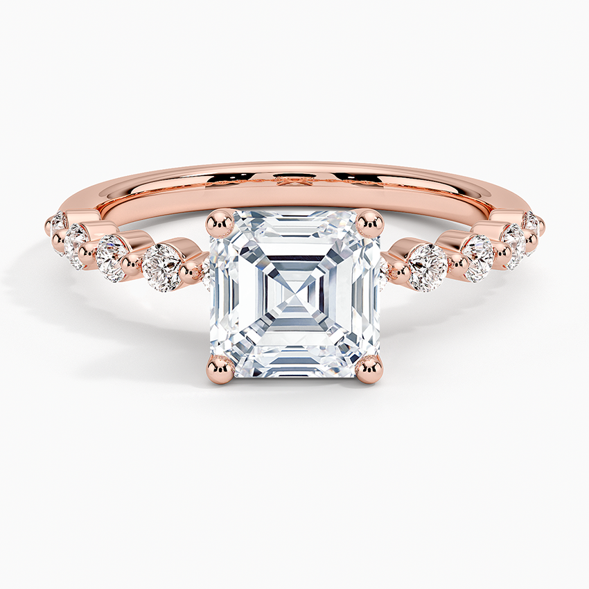 IGI Certified Lab Grown Diamond Engagement Ring Asscher Brilliant Graduated Side Stone Ring - Image 7