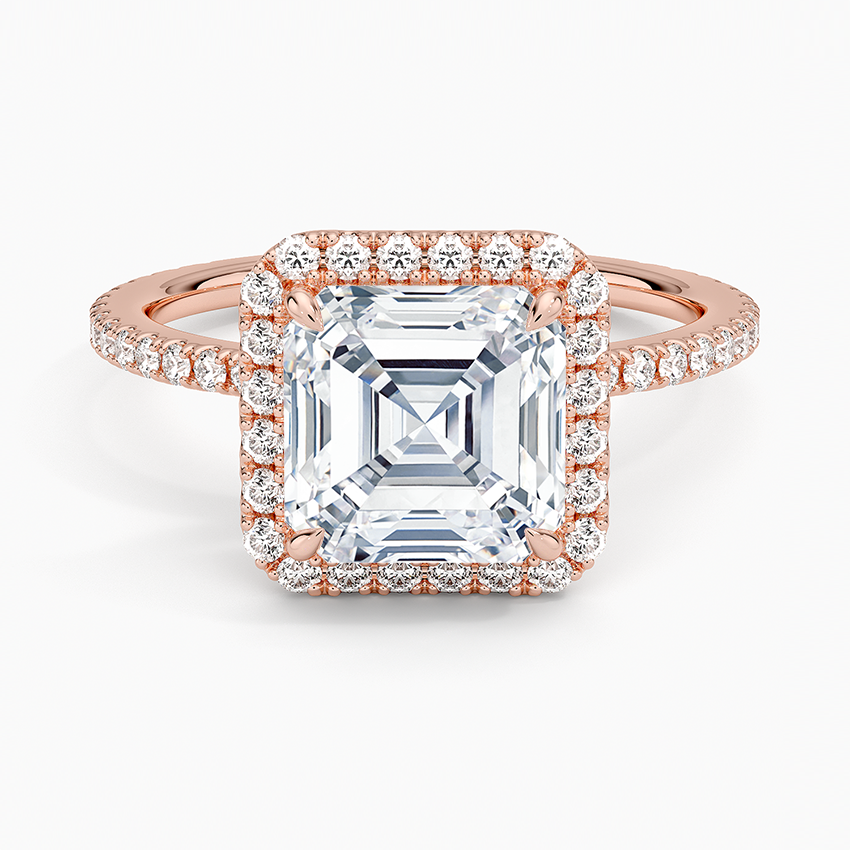 IGI Certified Lab Grown Diamond Engagement Ring Asscher Brilliant Halo With Hidden Halo And Pavé Band Ring - Image 7