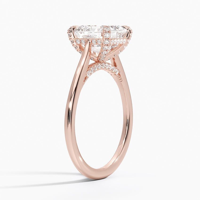IGI Certified Lab Grown Diamond Engagement Ring Asscher Brilliant Hidden Halo Cathedral Ring with Pavé Prongs - Image 8