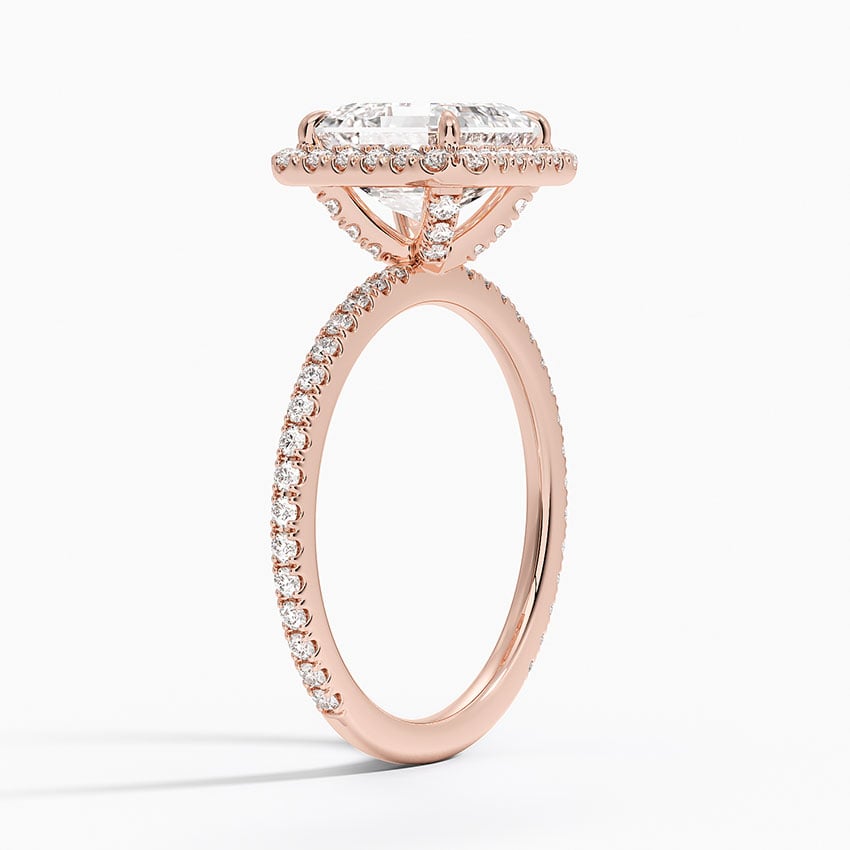 IGI Certified Lab Grown Diamond Engagement Ring Asscher Brilliant Halo With Hidden Halo And Pavé Band Ring - Image 8