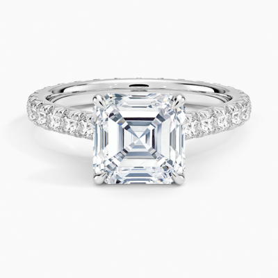 IGI Certified Lab Grown Diamond Engagement Ring Asscher Brilliant French Pavé Ring