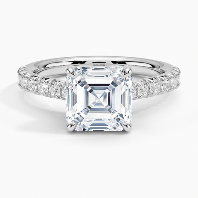 IGI Certified Lab Grown Diamond Engagement Ring Asscher Brilliant Hidden Halo Pavé Ring