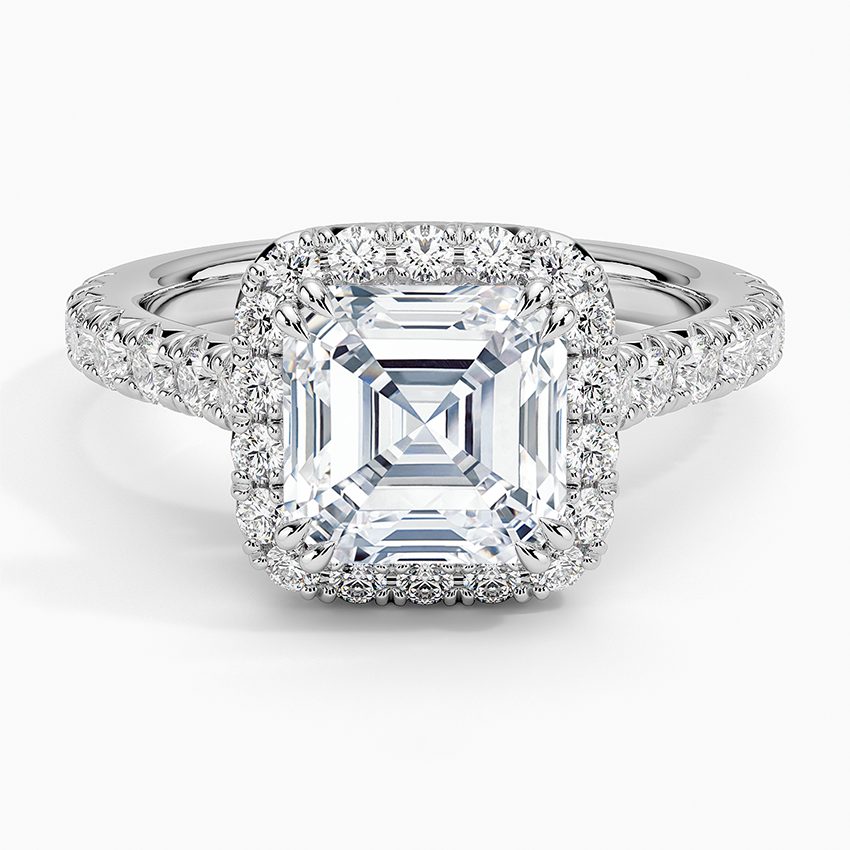 IGI Certified Lab Grown Diamond Engagement Ring Asscher Brilliant Double Halo Hidden Halo Pavé Ring