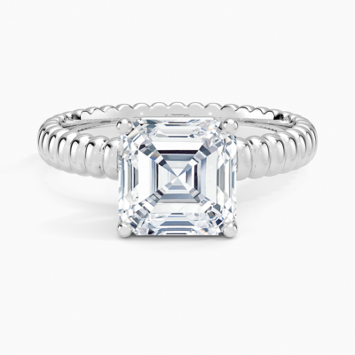 IGI Certified Lab Grown Diamond Engagement Ring Asscher Brilliant Solitaire Ring With Scalloped Ribbed Band