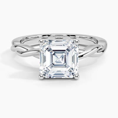 IGI Certified Lab Grown Diamond Engagement Ring Asscher Brilliant Hidden Halo Twisted Shank Solitaire Ring