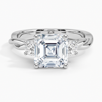 IGI Certified Lab Grown Diamond Engagement Ring Asscher Brilliant Three Stone Twisted Shank Solitaire Ring