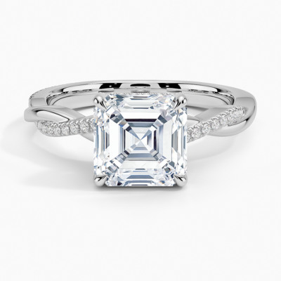 IGI Certified Lab Grown Diamond Engagement Ring Asscher Brilliant Hidden Halo Ring With Twisted Pavé Shank