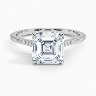 IGI Certified Lab Grown Diamond Engagement Ring Asscher Brilliant Hidden Halo Cathedral Pavé Ring
