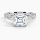 IGI Certified Lab Grown Diamond Engagement Ring Asscher Brilliant Three Stone Ring With Double Pavé Twisted Shank