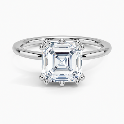 IGI Certified Lab Grown Diamond Engagement Ring Asscher Brilliant Hidden Halo Ring With Scalloped Multi-Prong Basket