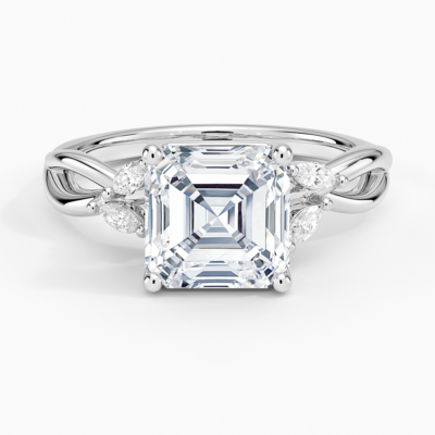 IGI Certified Lab Grown Diamond Engagement Ring Asscher Brilliant Ring With Marquise Accent Diamond Twist Shank