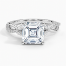IGI Certified Lab Grown Diamond Engagement Ring Asscher Brilliant With Marquise Accent Diamond and Pavé Twist Shank Ring