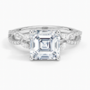 IGI Certified Lab Grown Diamond Engagement Ring Asscher Brilliant With Marquise Accent Diamond and Double Pavé Twist Shank Ring