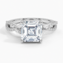 IGI Certified Lab Grown Diamond Engagement Ring Asscher Brilliant With Marquise Accent Diamond and Pavé Twist Shank Ring
