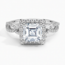 IGI Certified Lab Grown Diamond Engagement Ring Asscher Brilliant Halo Ring With Marquise Accent Diamond and Pavé Twist Shank