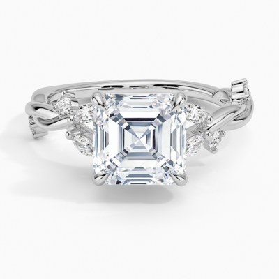 IGI Certified Lab Grown Diamond Engagement Ring Asscher Brilliant With Nature-Inspired Twist Band Ring