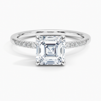 IGI Certified Lab Grown Diamond Engagement Ring Asscher Brilliant Ring With Hidden Halo and Pavé Cathedral