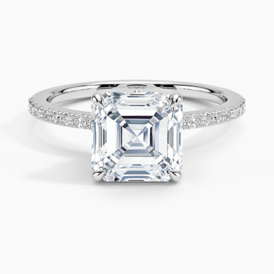 IGI Certified Lab Grown Diamond Engagement Ring Asscher Brilliant Ring With Hidden Marquise and Pavé Band