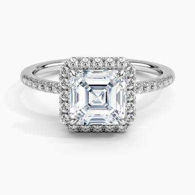IGI Certified Lab Grown Diamond Engagement Ring Asscher Brilliant Pavé Halo Ring