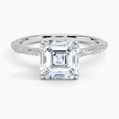 IGI Certified Lab Grown Diamond Engagement Ring Asscher Brilliant Cut Ring With Marquise Accent Side Stones